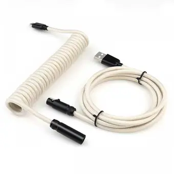 Cable de teclado mini XLR en espiral para teclado gaming, cable USB-C de doble funda con conector de aviación para teclado mecánico