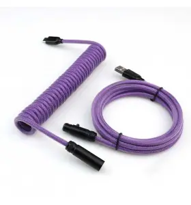 Cable USB-C en espiral multicolor a medida con trenzado de nailon y conector de aviación mini XLR metálico para teclado mecánico