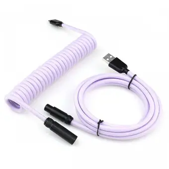 Cable USB-C en espiral a medida mini XLR para teclado gaming, cable de teclado mecánico de doble funda con conector de aviación metálico desmontable
