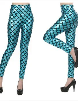 Black leather-effect legging with textured surface shown full length on a model