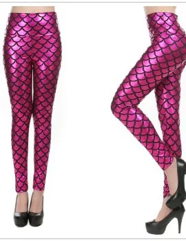 Black leather-look legging shown full length on a model, highlighting the coated surface and fit