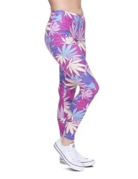 Printed leggings No 13 shown full length on a model, with the vertical pattern running from waist to ankle