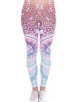 Printed leggings XH-PL003 shown full length on a model, displaying the full print pattern