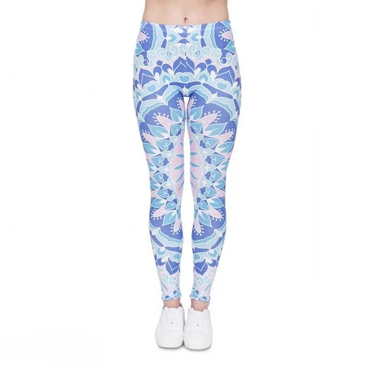 Printed leggings XH-PL016 shown full length on a model, displaying the full-coverage design