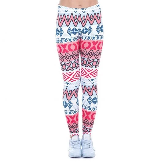 Printed legging XH-PL015 shown full length on a model, featuring a vibrant full-coverage design