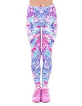 Printed leggings shown full length on a model, highlighting the design and fit