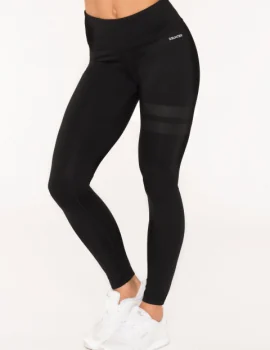 Black seamless yoga leggings XH-YL037 shown full length on a model in a standing pose