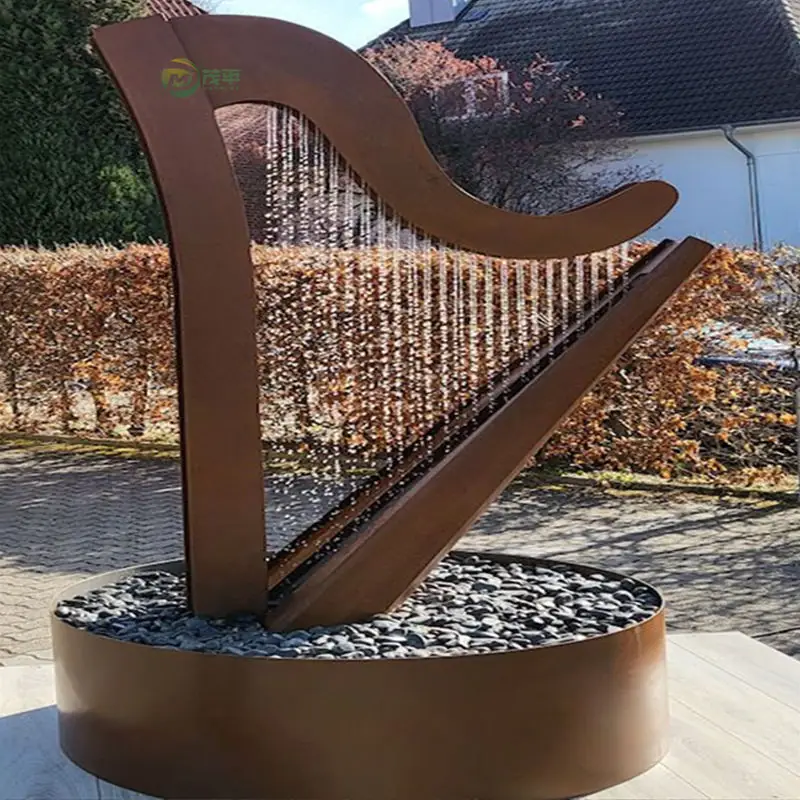 Abstract Fountain Weathering Corten Steel Sculpture