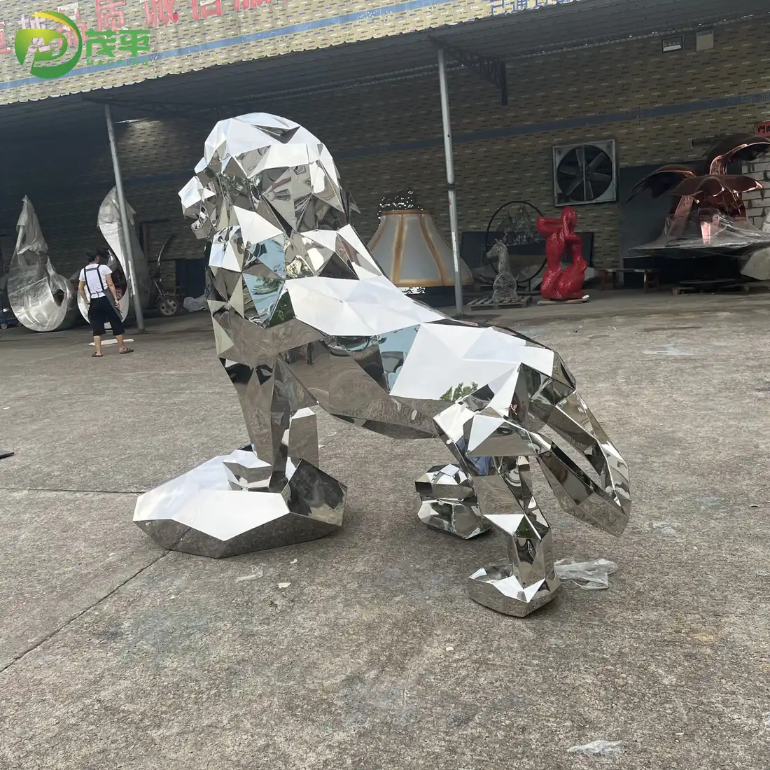 Head Up Lion Stainless Steel Sculpture