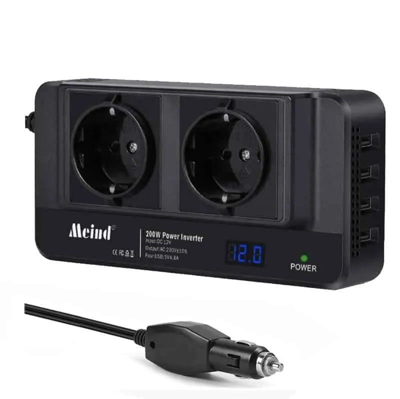 200 Watt Inverter DC 12V to AC 110V/220V with 4 USB Output 2 European/Brazilian/Universal Sockets view 3