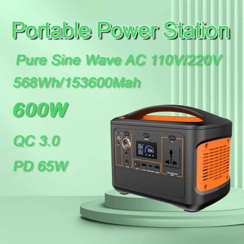 600 ワット純粋な正弦波ポータブル発電所発電機リチウム電池 QC 3.0 PD65W