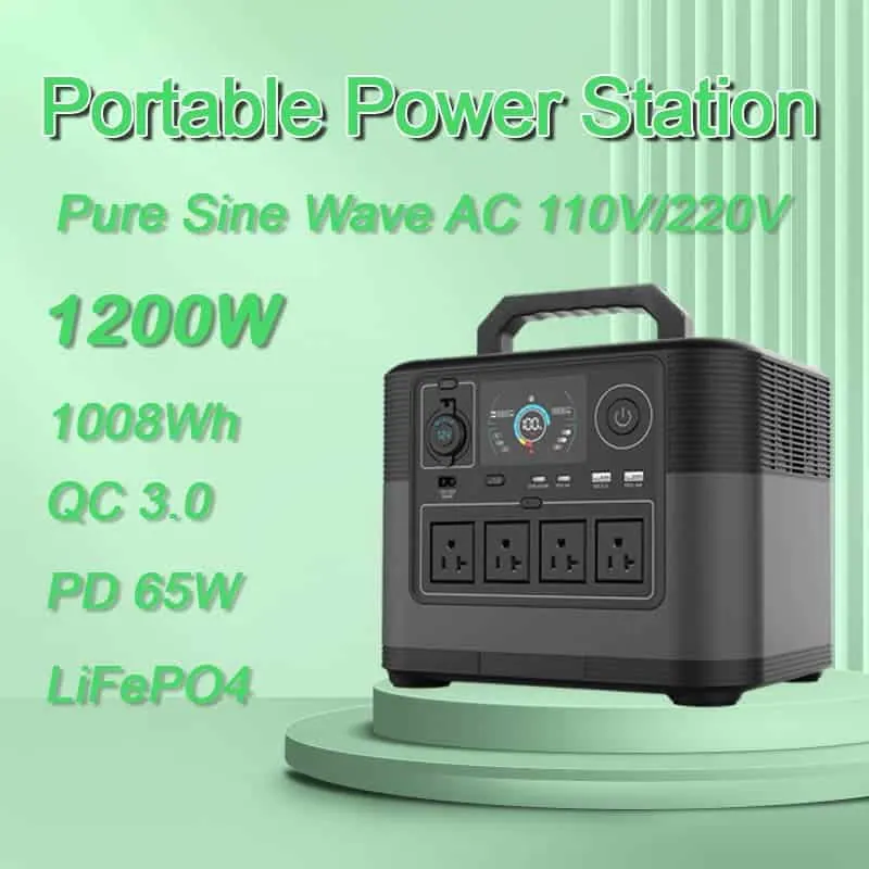 Estação de energia portátil de 1200 W com fonte de energia solar de bateria PD65W QC3.0 TYPE-C LiFePO4