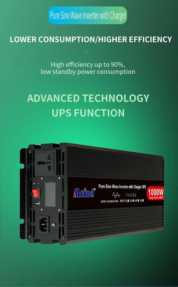 DC 12V/24V to AC 110V/220V Pure Sine Wave 1000W Power Inverter with Charger&UPS LCD Display detail 3
