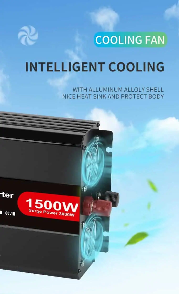 1500W DC 12V/24V/48V to AC 110V/220V Pure Sine Wave Power Inverter with LCD Display detail 5