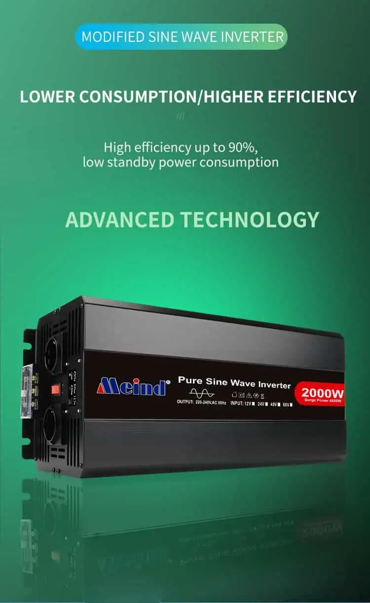 2000W DC 12V/24V/48V to AC 110V/220V Pure Sine Wave Power Inverter for Home with LCD Display detail 3