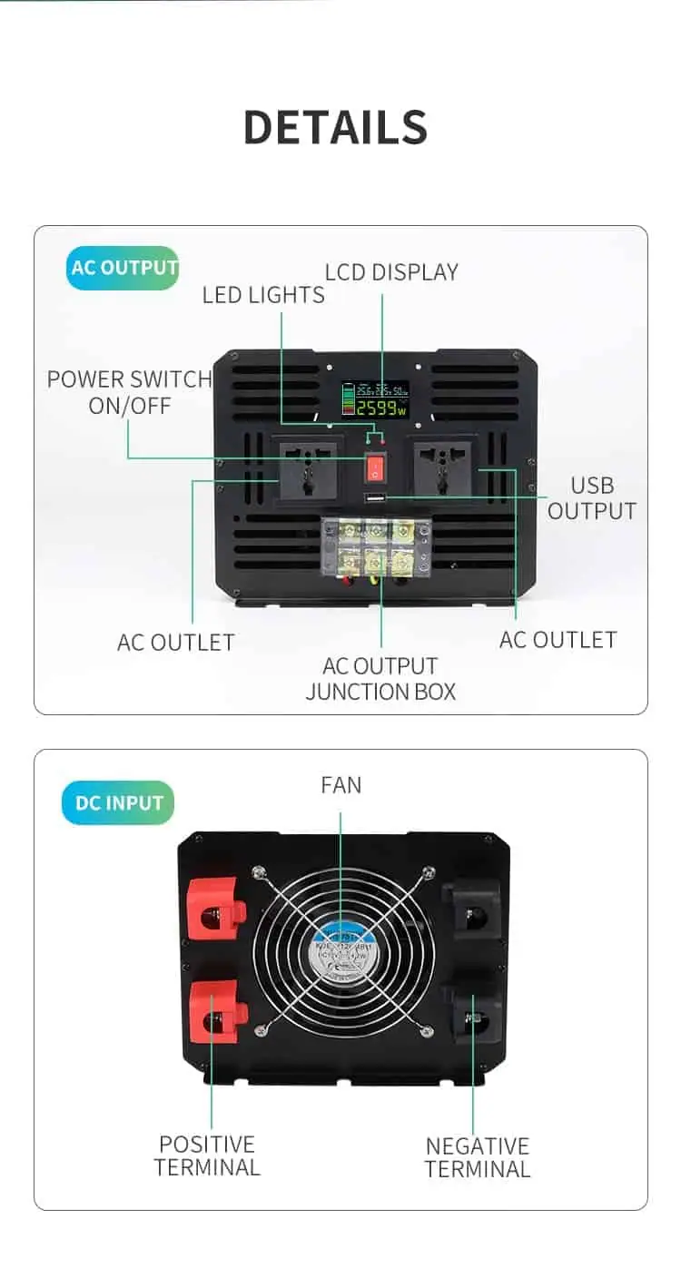5000 Watt Inverter Pure Sine Wave DC12V/24V/48V to AC 110V/220V with LCD Display detail 6