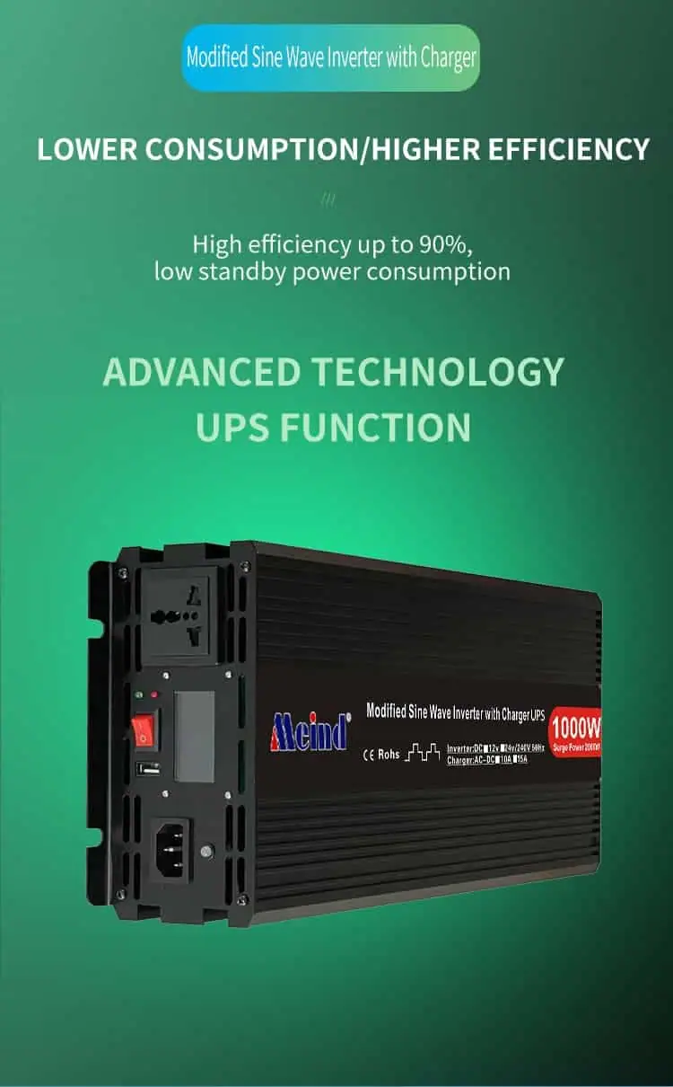DC 12V/24V to AC 110V/220V Modified Sine Wave 1000W Power Inverter with Charger&UPS LCD Display detail 3