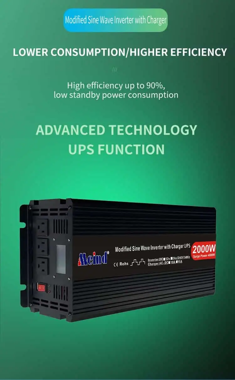 DC 12V/24V to AC 110V/220V Modified Sine Wave 2000 Watt Inverter with Charger&UPS LCD Display detail 3