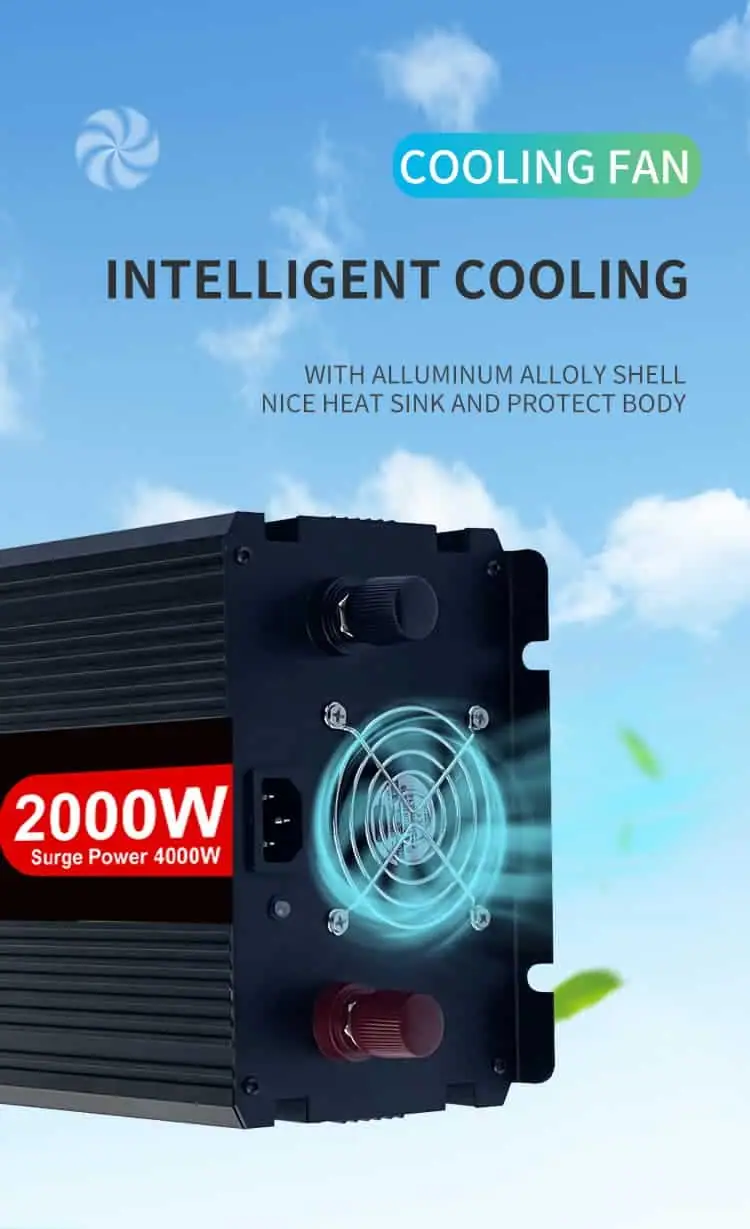 DC 12V/24V to AC 110V/220V Modified Sine Wave 2000 Watt Inverter with Charger&UPS LCD Display detail 5