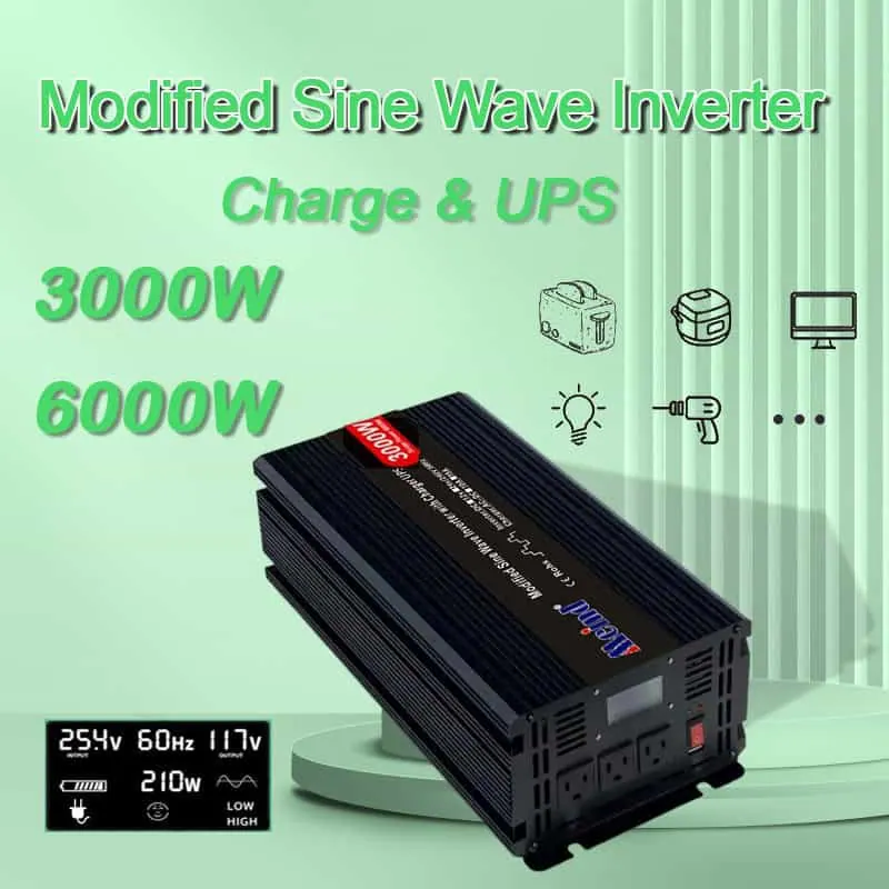 Inversor de onda senoidal modificada de 3000 watts DC 12V / 24V para AC 110V / 220V com carregador e display LCD UPS