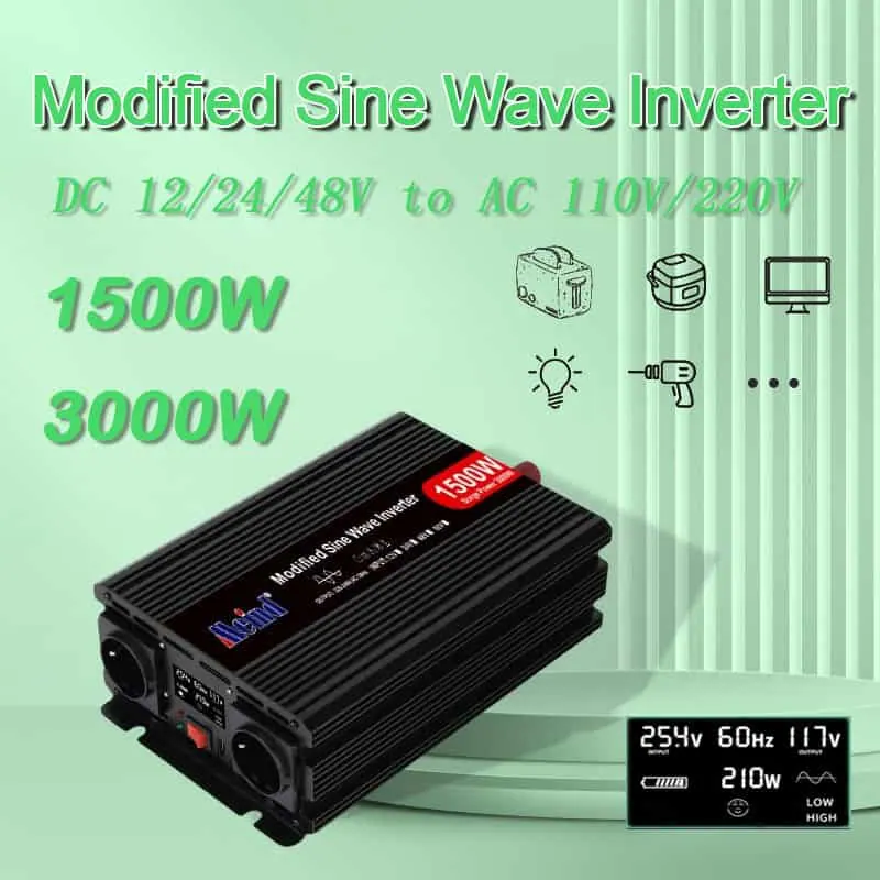 Inversor de 1500 vatios CC 12 V/24 V/48 V a CA 110 V/220 V pico de onda sinusoidal modificada 3000 W