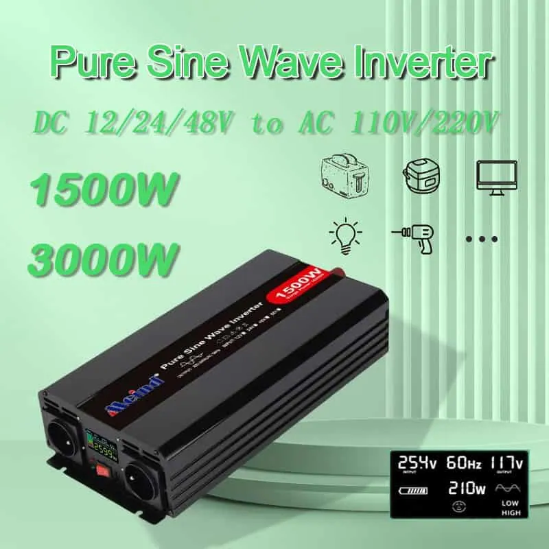 1500 W DC 12 V/24 V/48 V zu AC 110 V/220 V reiner Sinus-Wechselrichter mit LCD-Display