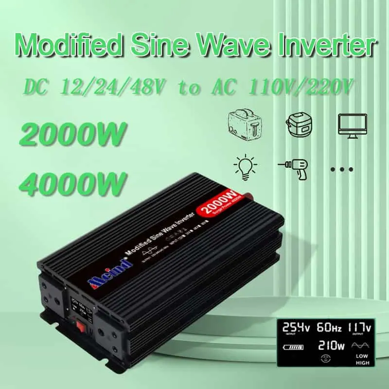 2000W DC 12V/24V/48V to AC 110V/220V Modified Sine Wave Peak 4000W Power Inverter with LCD Display
