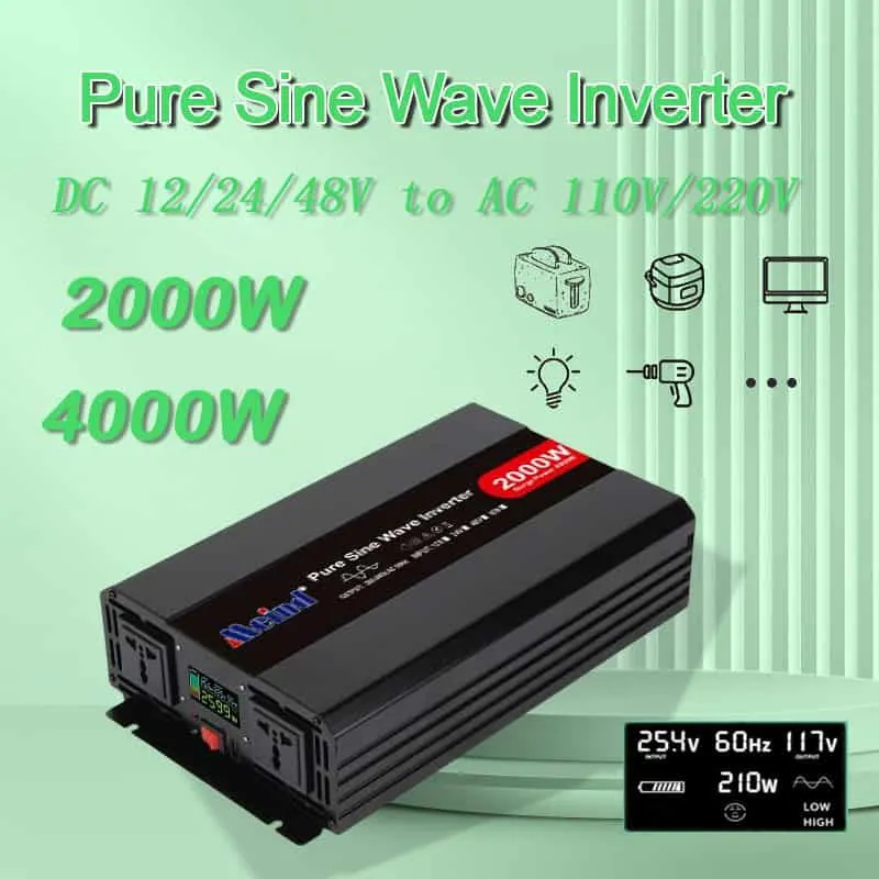 2000 W DC 12 V/24 V/48 V zu AC 110 V/220 V reiner Sinus-Wechselrichter für Zuhause mit LCD-Display