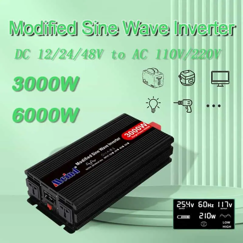 DC 12V/24VからAC 110V/220Vへの修正正弦波3000Wパワーインバーター、LCDディスプレイ付き