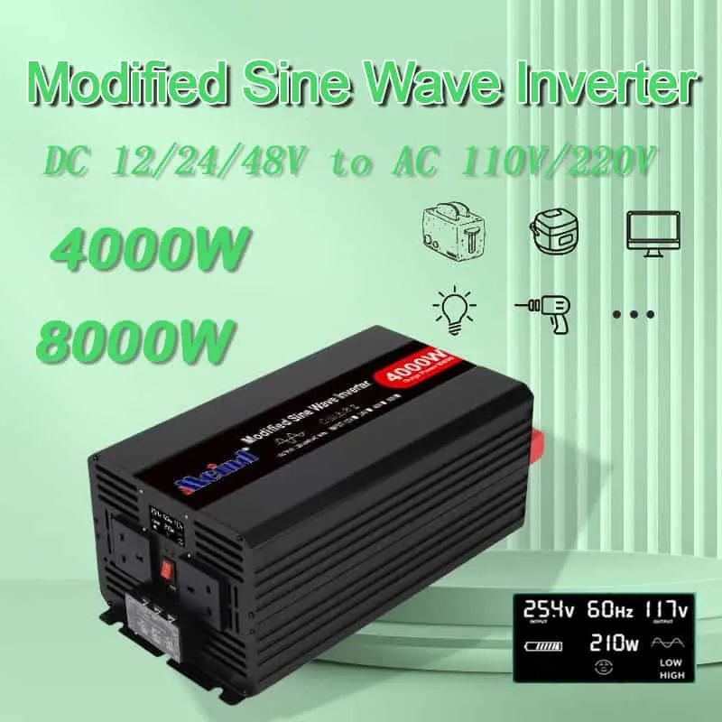 4000W DC 12V/24V/48V ~ AC 110V/220V 修正正弦波パワーインバーター、LCD ディスプレイ付き