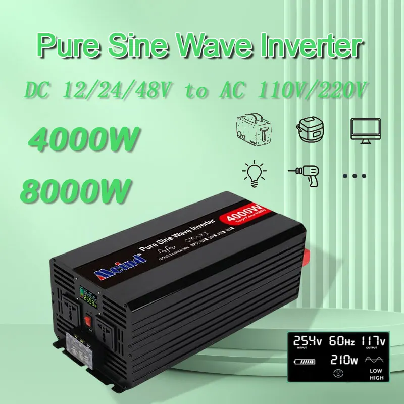 4000W DC 12V/24V/48VからAC 110V/220Vの純粋な正弦波パワーインバーター、家庭用LCDディスプレイ付き