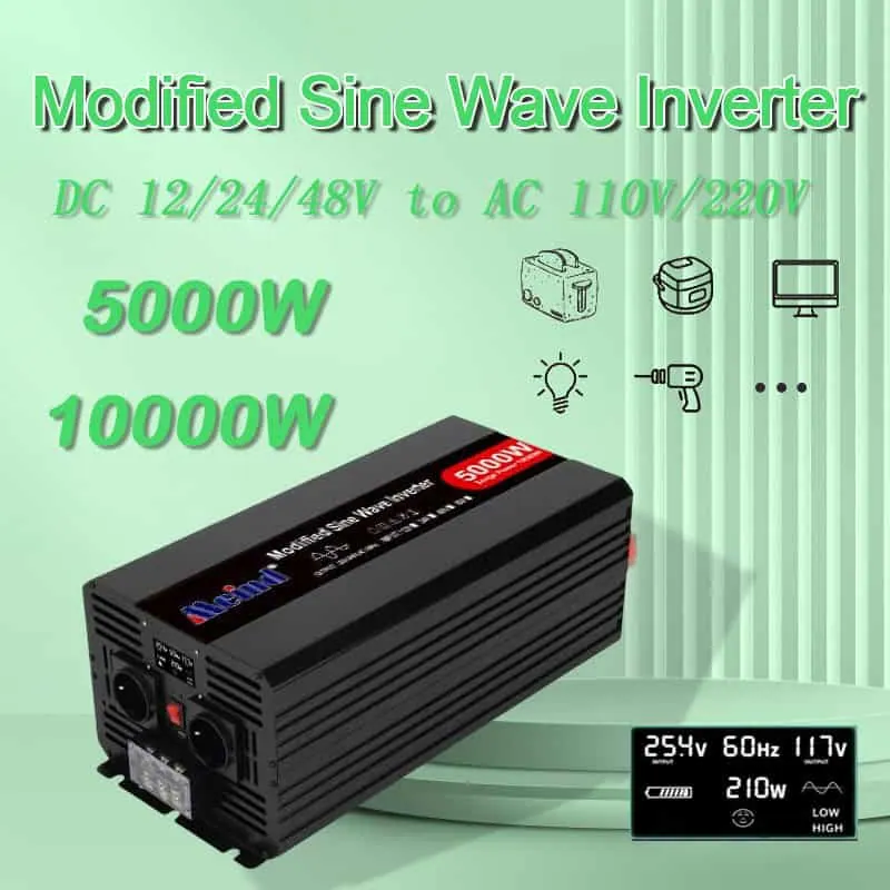 5000W DC12V/24V/48VからAC 110V/220Vへの修正正弦波パワーインバーター、LCDディスプレイ付き