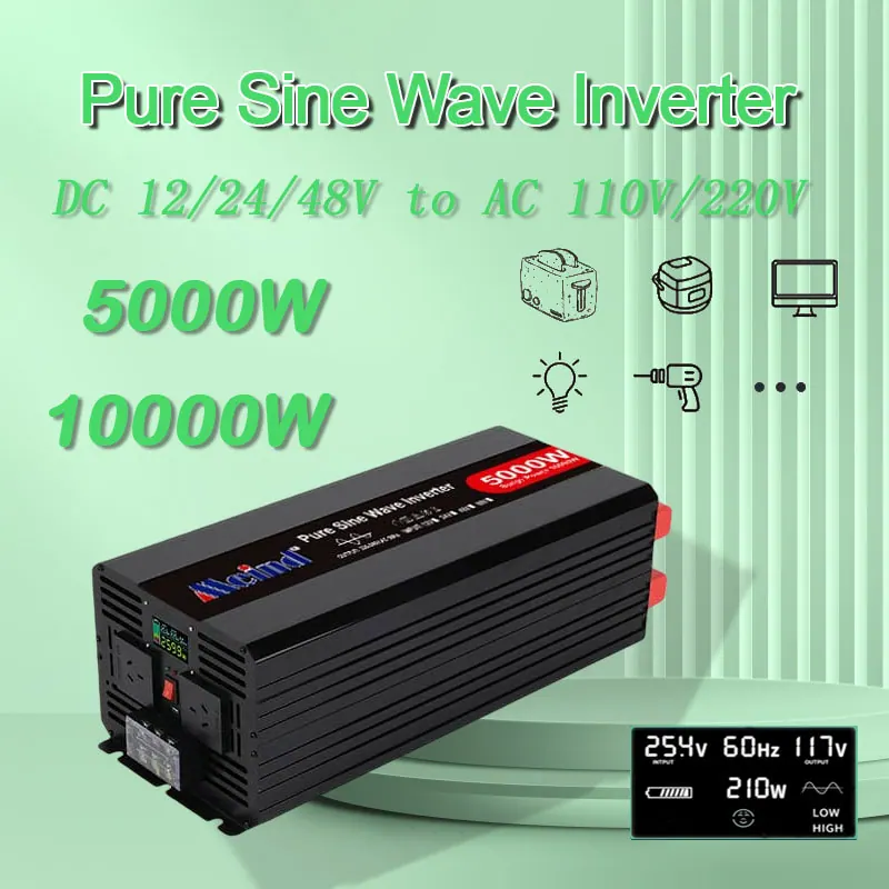 5000 ワット インバーター 純粋な正弦波 DC12V/24V/48V ~ AC 110V/220V、LCD ディスプレイ付き
