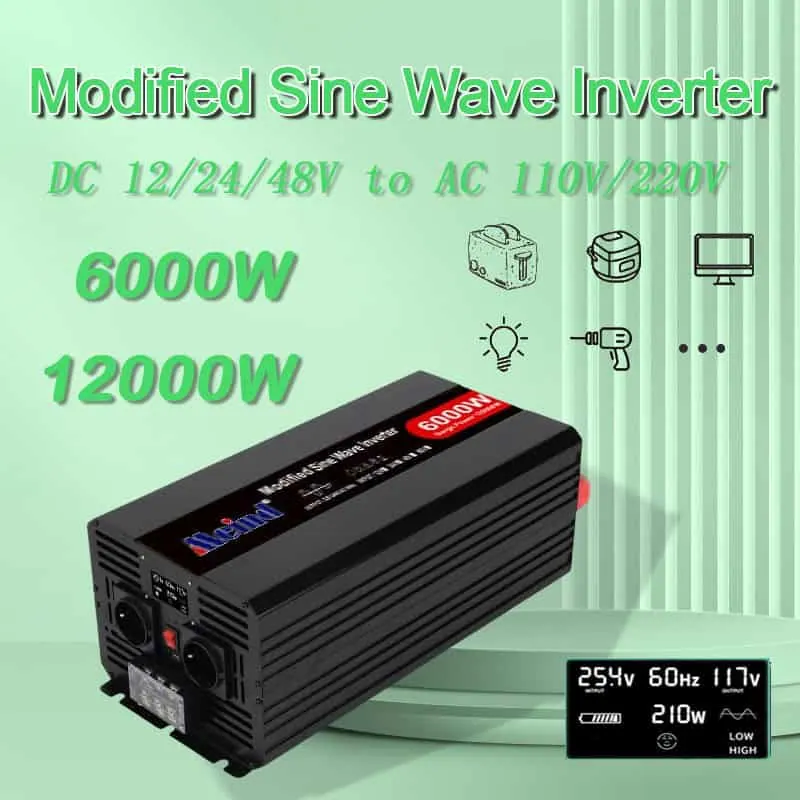 6000 ワット インバーター DC 12V/24V/48V ~ AC 110V/220V 修正正弦波、LCD ディスプレイ付き