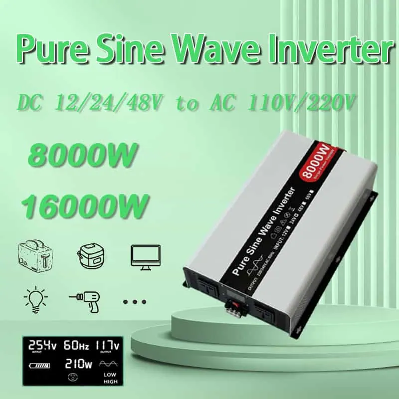 8000 W DC 24 V/48 V para AC 110 V/220 V Inversor de energia de onda senoidal pura para casa com display LCD