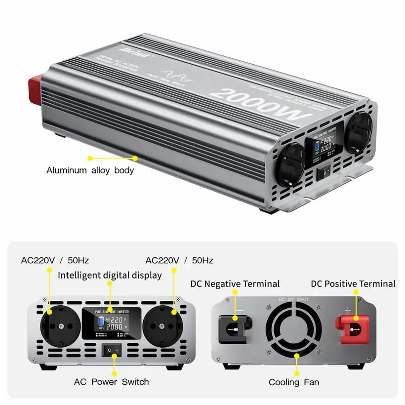 2000W DC 12V/24V/48V to AC 110V/220V Pure Sine Wave Power Inverter with LCD Display detail 8