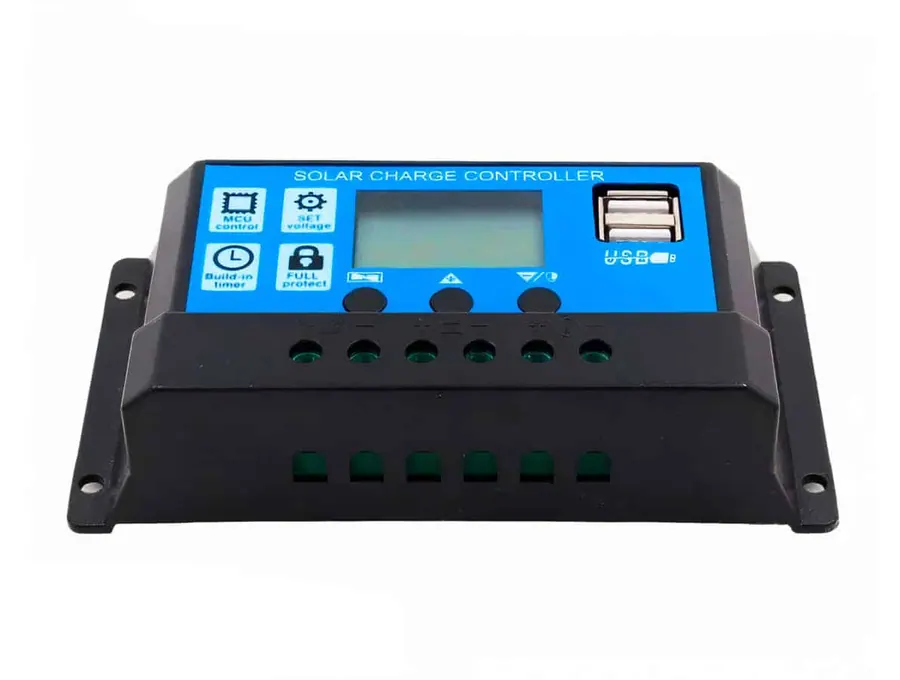 Controlador de carga solar 10A 20A 30A PWM Regulador solar 12V/24V Pantalla LCD automática Vista 2
