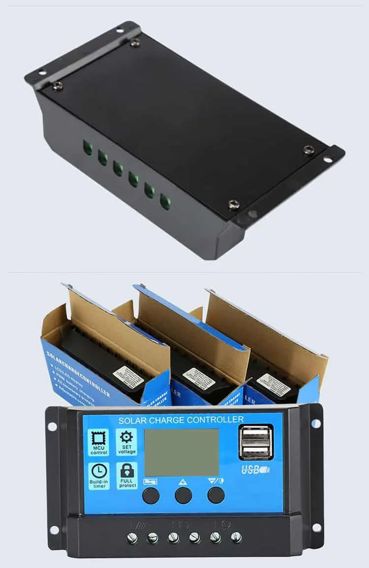 Controlador de carga solar 10A 20A 30A PWM Regulador solar 12V/24V Vista de pantalla LCD automática 3