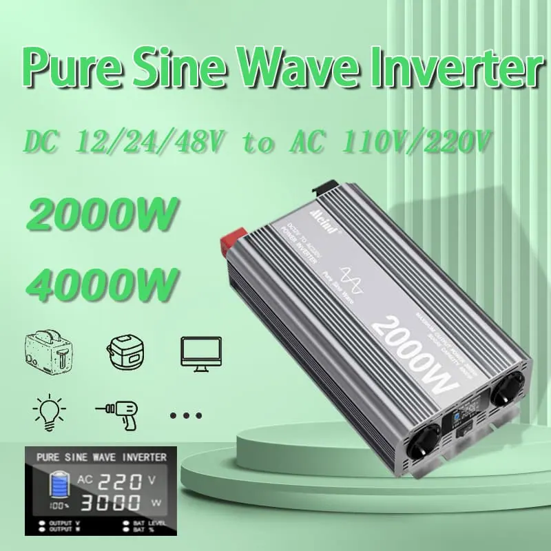 2000 W DC 12 V/24 V/48 V zu AC 110 V/220 V reiner Sinus-Wechselrichter mit LCD-Display