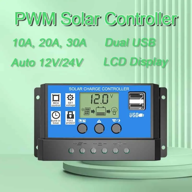 10A 20A 30A PWM Controlador de carga solar Regulador solar 12V/24V display LCD automático
