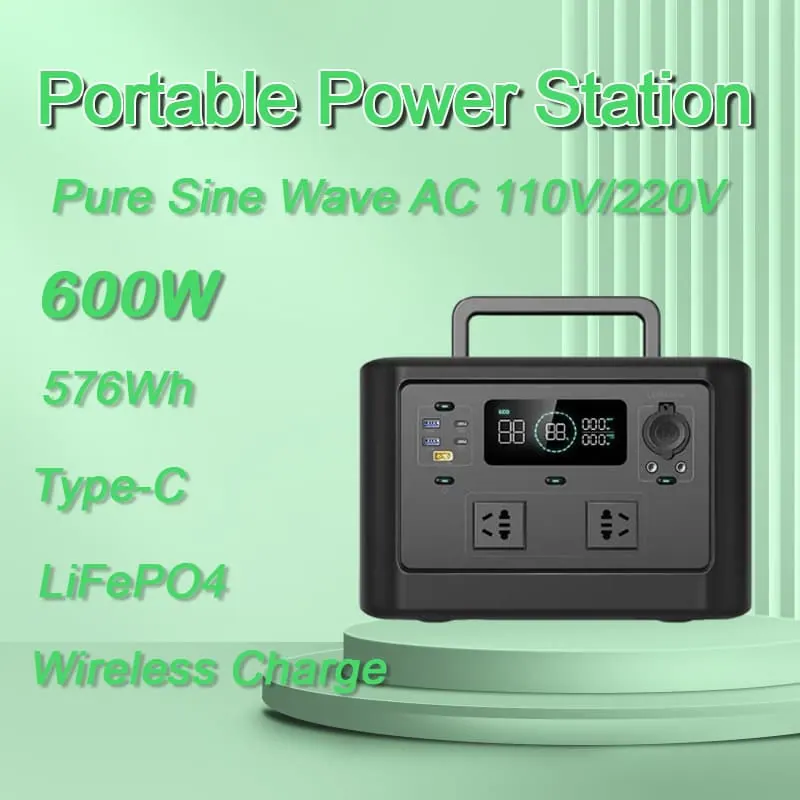 Estação de energia portátil de 600 W com gerador solar de carga sem fio de bateria TYPE-C LiFePO4
