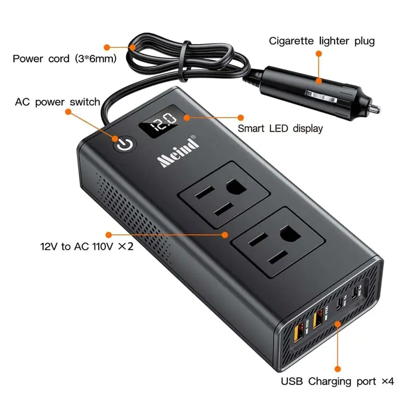 200W DC 12V to AC 220 110V Car Inverter 4 USB Output QC3.0 PD Fast Charging Voltage Inverter for Cars detail 10