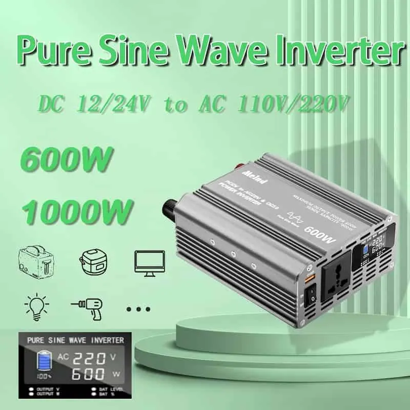 600 W DC 12 V/24 V zu AC 110 V/220 V reiner Sinus-Wechselrichter mit LCD-Display