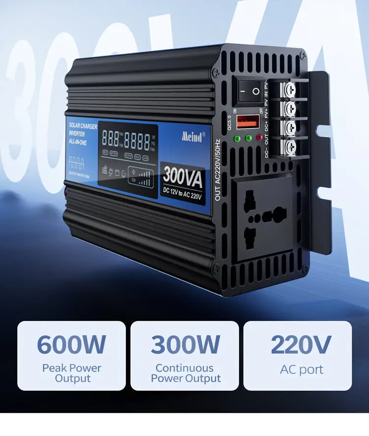 300W DC 12V/24V to AC 110V/220V Peak 600W Off-Grid Solar Inverter detail 9
