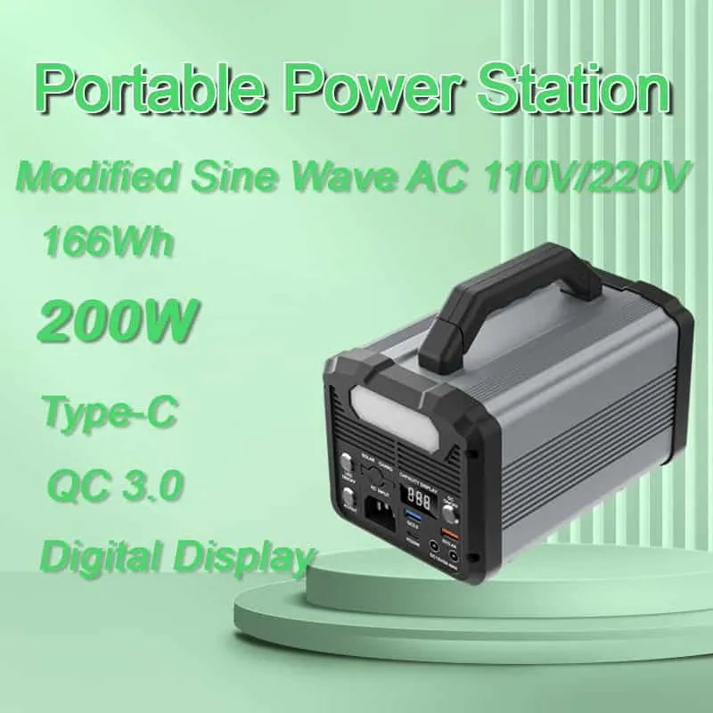 200W 발전소 Type-C LED 조명이 장착된 휴대용 태양광 전원 공급 장치 충전식 발전기