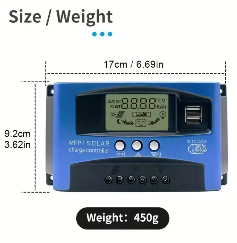 12V/24V 30A 40A 50A 60A 80A 100A Smart MPPT Solar Charge Controller with Dual USB Ports LCD Display detail 6