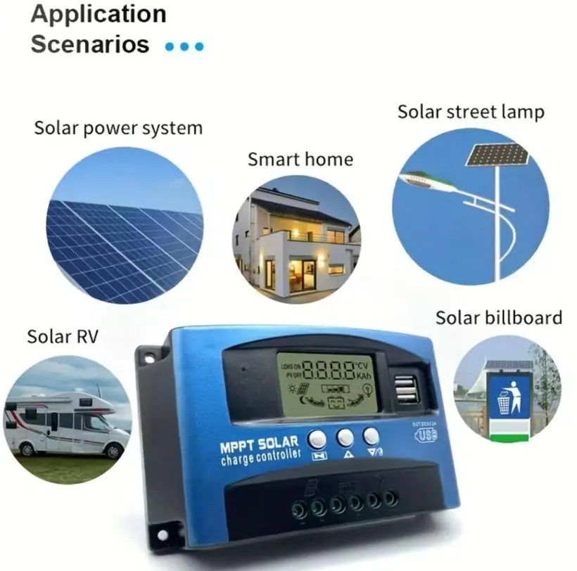12V/24V 30A 40A 50A 60A 80A 100A Smart MPPT Solar Charge Controller with Dual USB Ports LCD Display detail 7