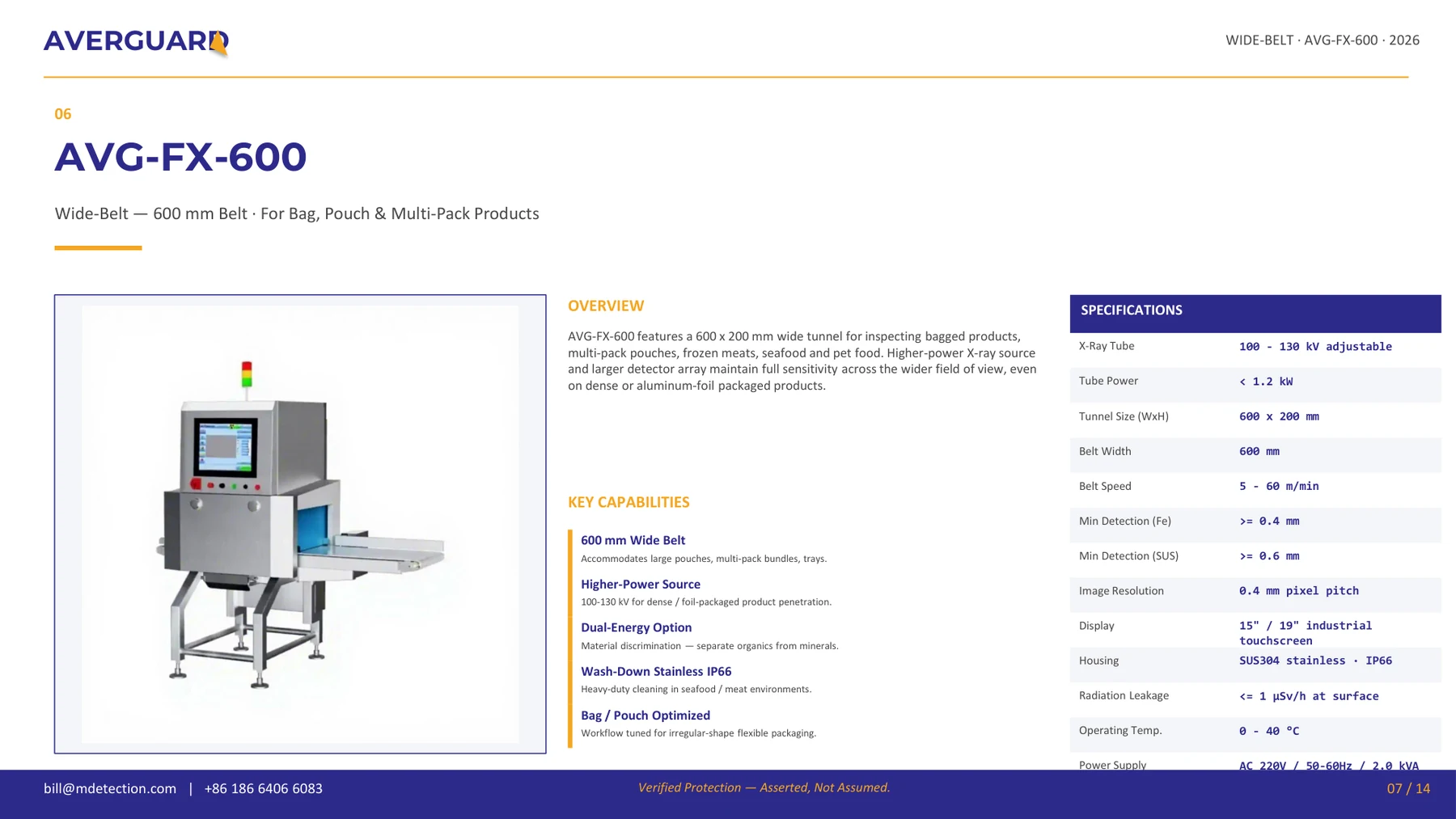 AVG-FX-600 wide-belt food X-ray inspection system