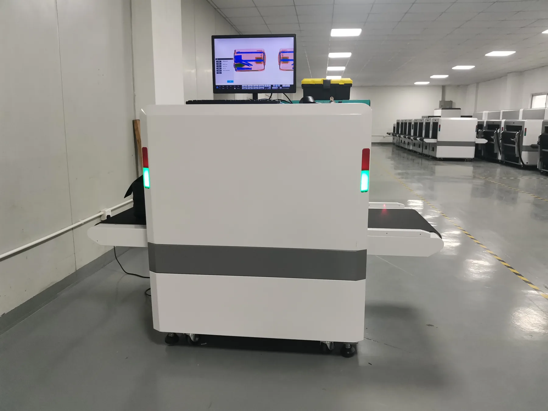 Scanner positioned at a screening lane during commissioning.