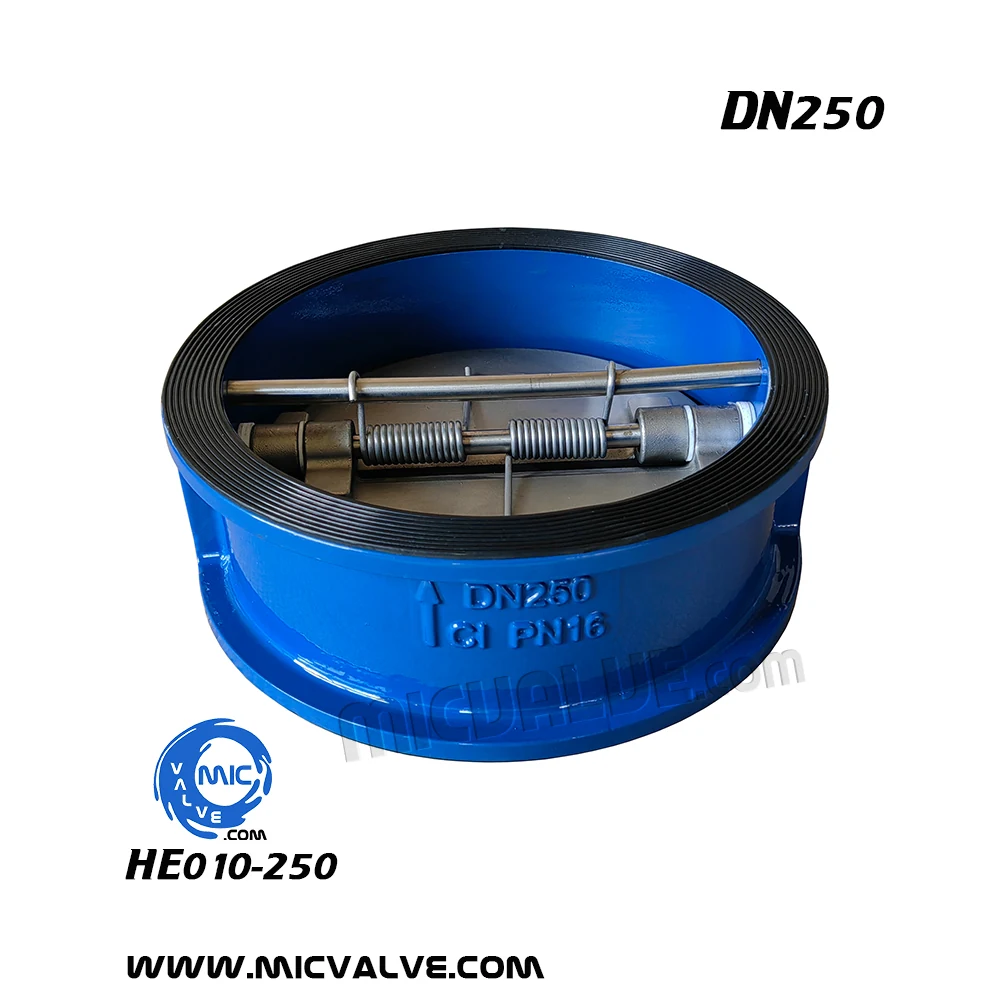 HE010-200 DN200 wafer type check valve with spring-loaded disc and hand lever